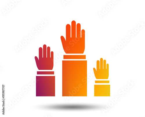 Election or voting sign icon. Hands raised up symbol. People referendum. Blurred gradient design element. Vivid graphic flat icon. Vector