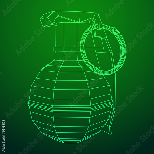 Hand bomb frag grenade wireframe low poly mesh vector illustration