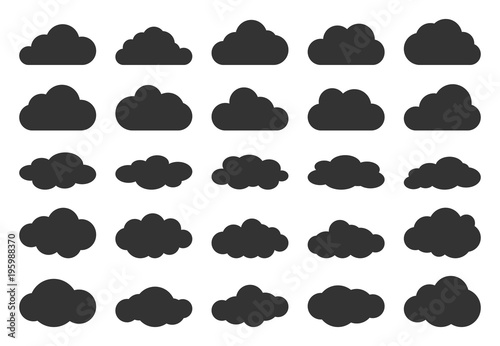     Clouds silhouettes. Vector set of clouds shapes. Collection of various forms and contours. Design elements for the weather forecast, web interface or cloud storage applications.