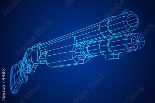 Shotgun rifle hunting carbine wireframe low poly mesh vector illustration
