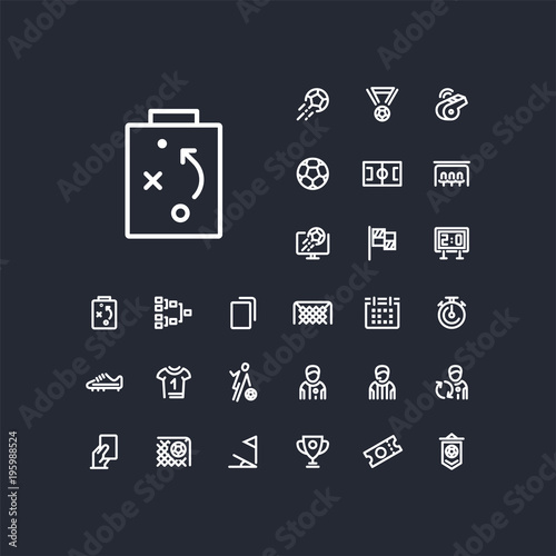 Tactics icon in set on the black background. Soccer / football linear icons to use in web and mobile app.