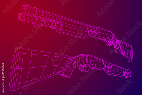 Shotgun rifle hunting carbine wireframe low poly mesh vector illustration