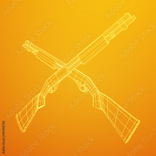 Shotgun rifle hunting carbine wireframe low poly mesh vector illustration