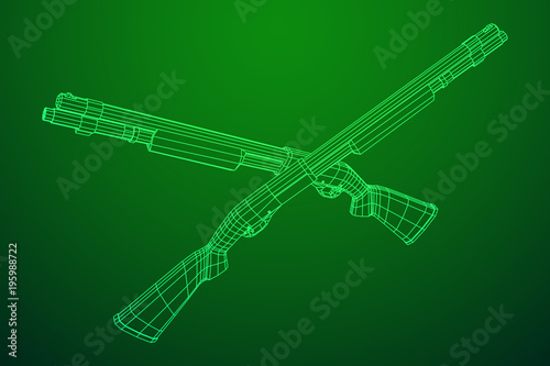 Shotgun rifle hunting carbine wireframe low poly mesh vector illustration