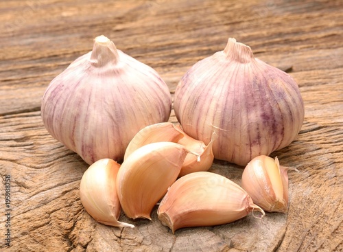  Garlic on a old wooden background