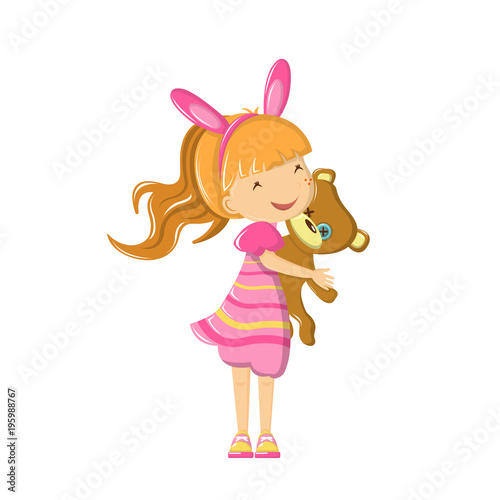 Girl at home and in kindergarten. Children and good mood.