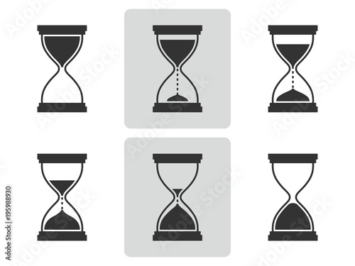 Hourglass icons set.  Vector illustration. Different positions of sandglass.