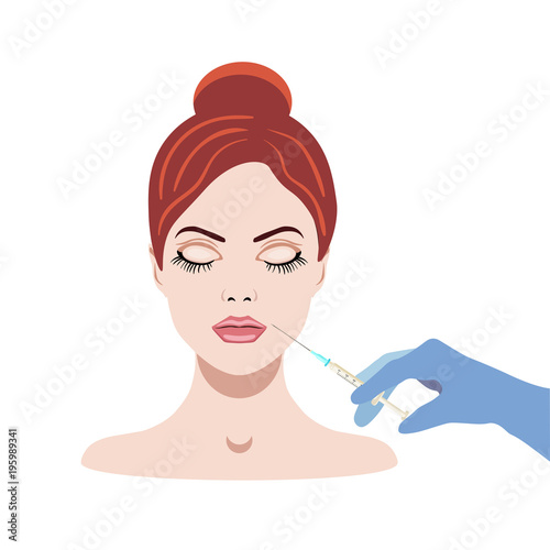 Vector illistraion with girl face and injector, dermal filler