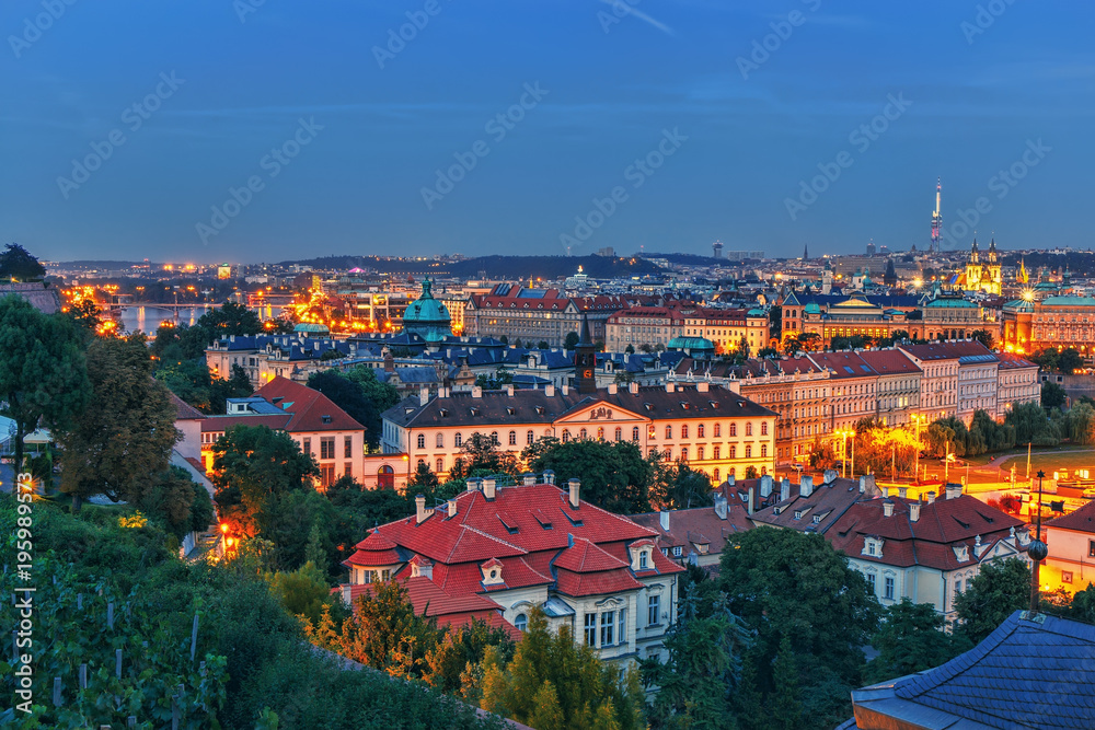 .Night view of the historic center of Prague. Czech Republic.