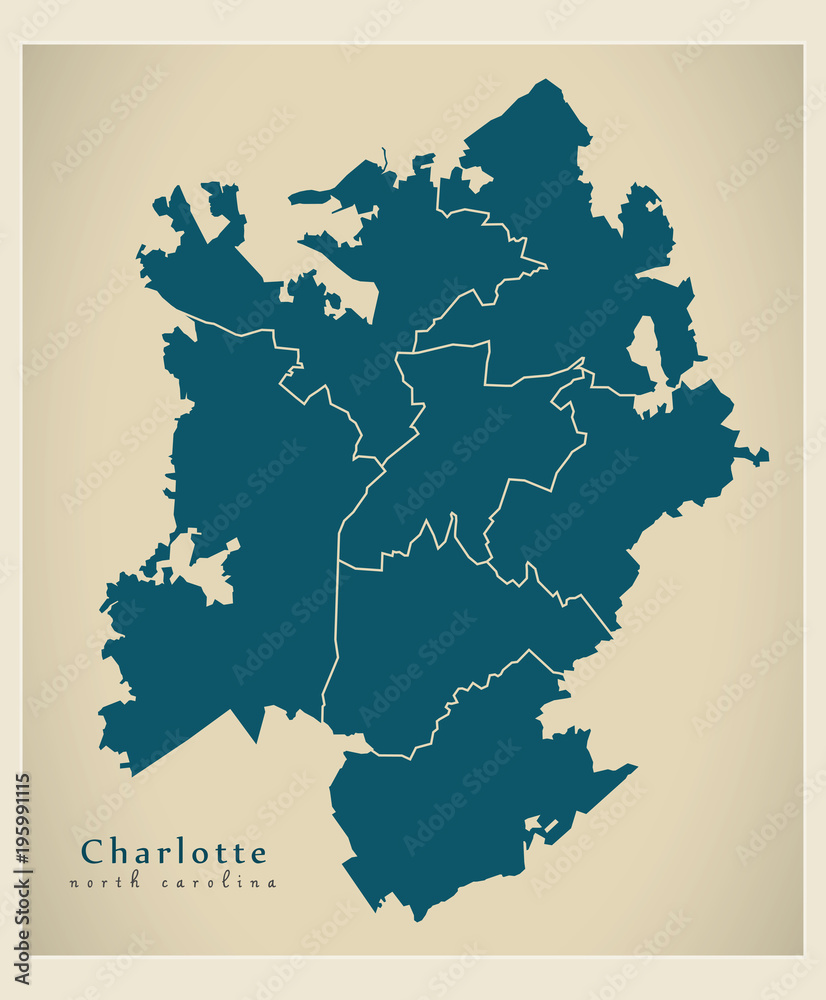 Obraz premium Modern City Map - Charlotte North Carolina city of the USA with boroughs