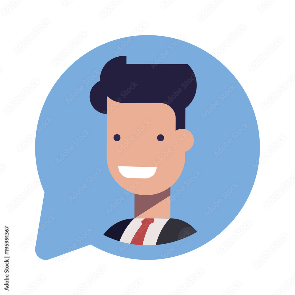 Avatar businessman or manager. Social icon in the speech bubble. Flat vector illustration isolated on white background.