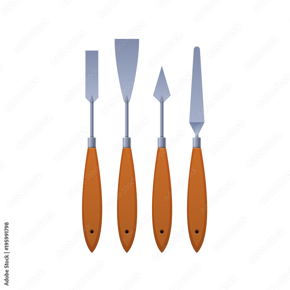 Fototapeta premium Painting spatulas different forms. Modern tools, accessories for painting paintings.