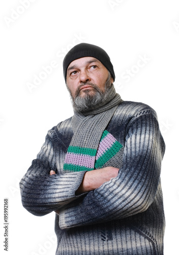 Real man on white