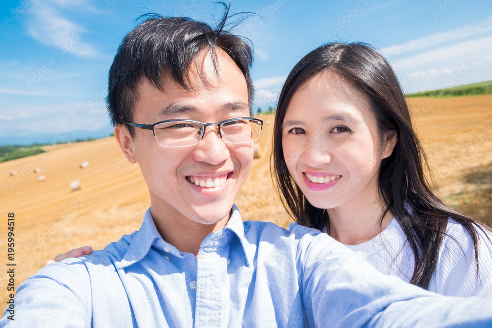 couple selfie in Hokkaido paddy couple selfie in Hokkaido paddy