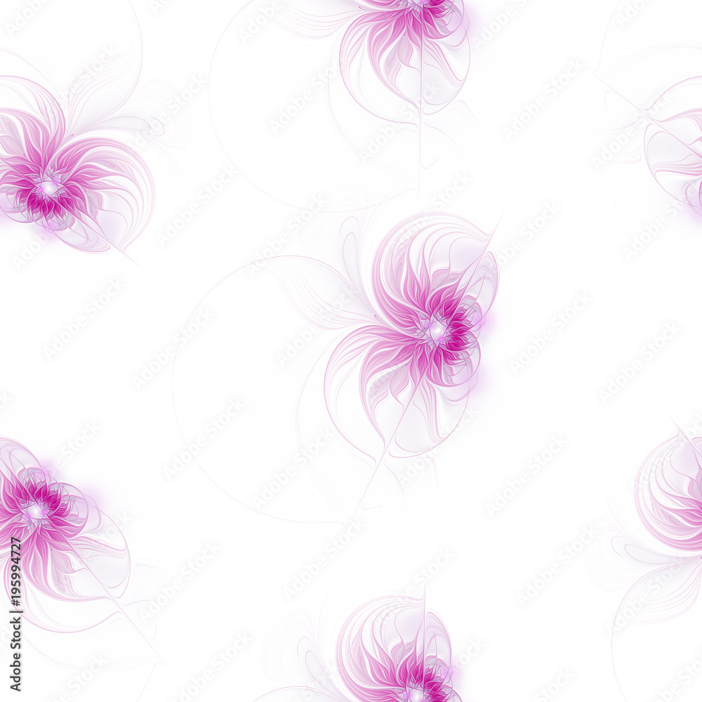 Seamless white background with fractal flowers Seamless white background with fractal flowers