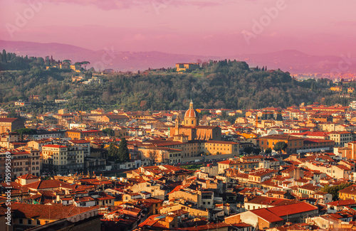 Panorama of Florence, Italy at beautiful sunset. Florence city skyline,