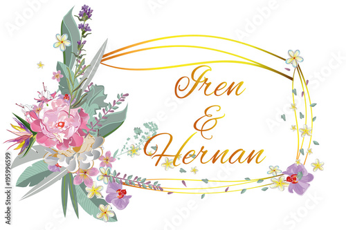 Fototapeta Naklejka Na Ścianę i Meble -  Series of greeting backgrounds with summer and spring flowers. Floral decorations with peonies, roses and dahlias. Vector illustration. 
