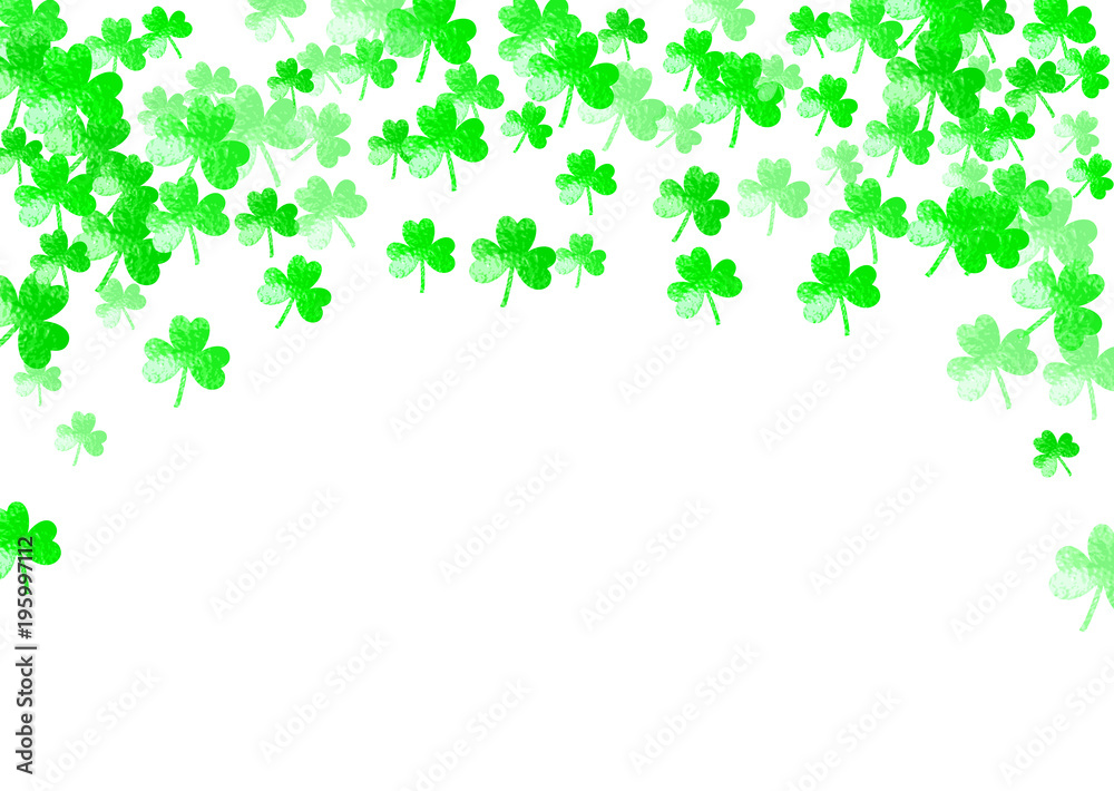 St patricks day background with shamrock. Lucky trefoil confetti. Glitter frame of clover leaves. Template for poster, gift certificate, banner. Festal st patricks day backdrop St patricks day background with shamrock. Lucky trefoil confetti. Glitter frame of clover leaves. Template for poster, gift certificate, banner. Festal st patricks day backdrop
