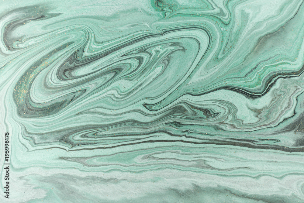 Obraz premium Marble abstract acrylic background. Nature green marbling artwork texture. Golden glitter.