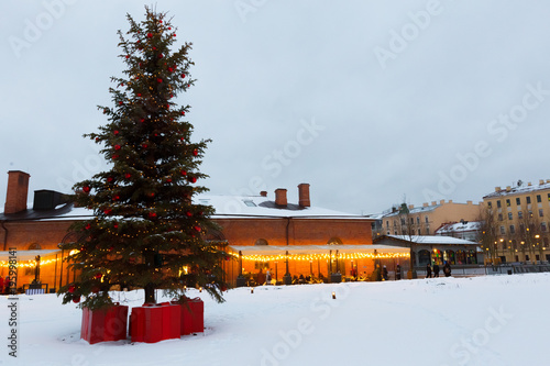 outdoor Christmas lights on trees