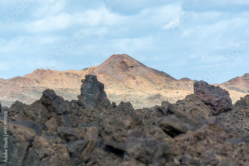 Views from guided tour Termesana route in Timanfaya national park, Lanzarote, Canary, Spain.