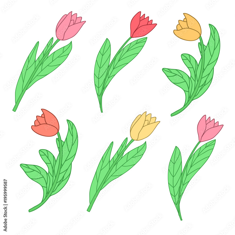 Cartoon cute colored tulips Cartoon cute colored tulips