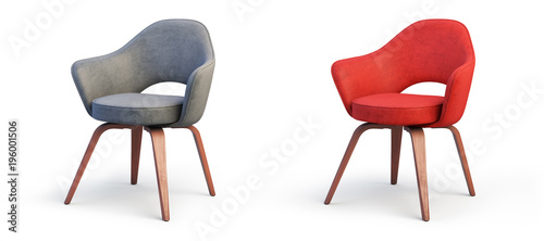 Modern gray and red armchairs. 3d render photo