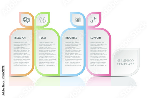 Business template with 4 steps, options or processes. Can be used for workflow, strategy, timeline, research.
