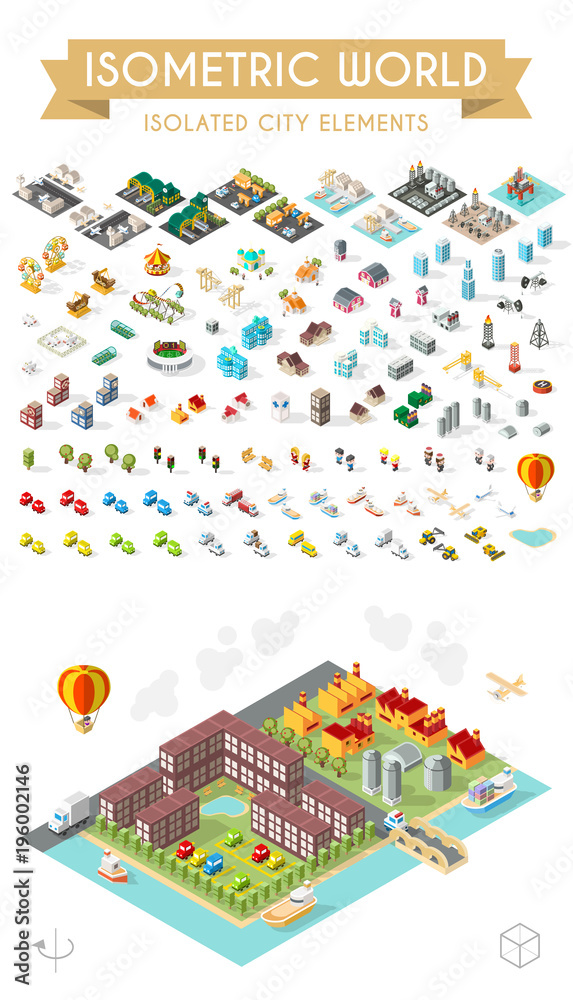 Set of Isometric High Quality City Element on White Background . City Set of Isometric High Quality City Element on White Background . City