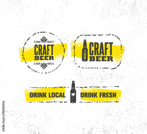 Craft Beer Brewery Artisan Creative Vector Sign Concept. Rough Handmade Alcohol Banner. Menu Page Design Element