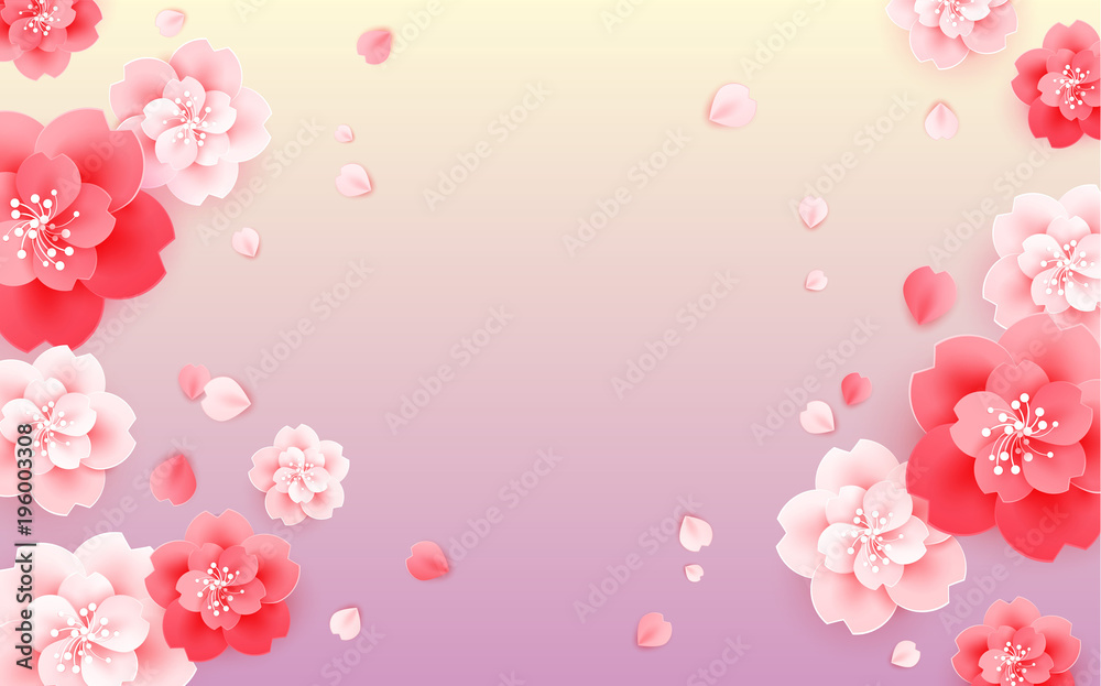 Abstract flower background vector with a space for text - sunset sunrise colors - yellow, red, pink