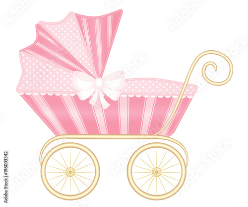 Pink vintage baby pram carriage vector