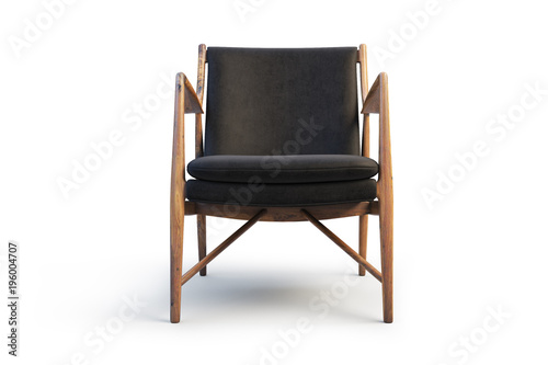 Wooden armchair with textile seat. 3d render