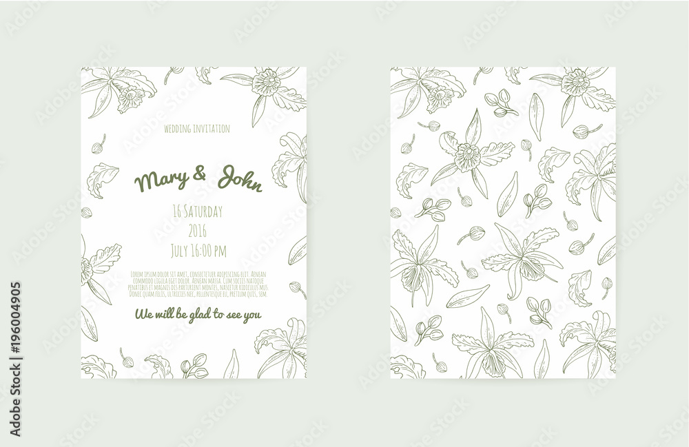 Wedding background with hand-made floral elements. Modern Wedding Collection.Vector illustration. Wedding background with hand-made floral elements. Modern Wedding Collection.Vector illustration.