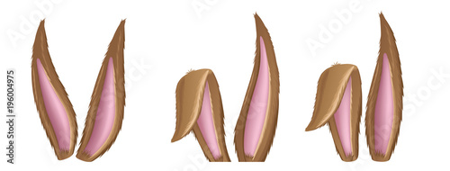 Brown fluffy rabbit ear collection, for Easter and animal design. Vector illustration isolated on white
