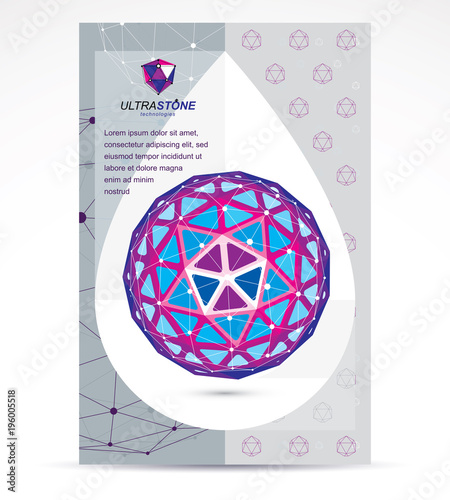 Digital technologies company advertising flyer. Abstract vector 3d geometric colorful low poly object.
