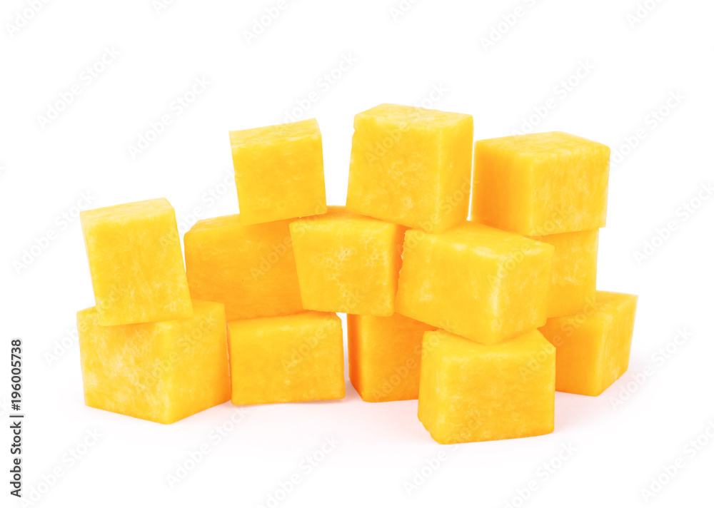 Pumpkin vegetable cube slice isolated on white background Pumpkin vegetable cube slice isolated on white background