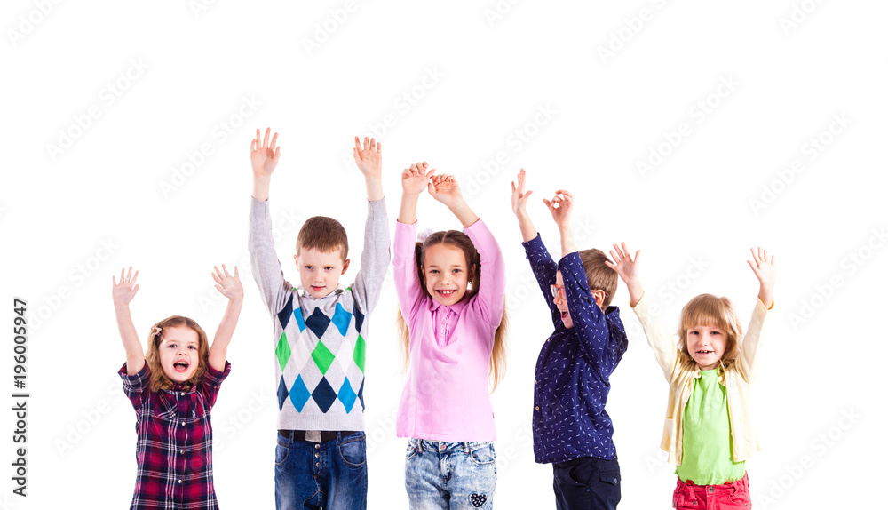 Children with raised hands Children with raised hands