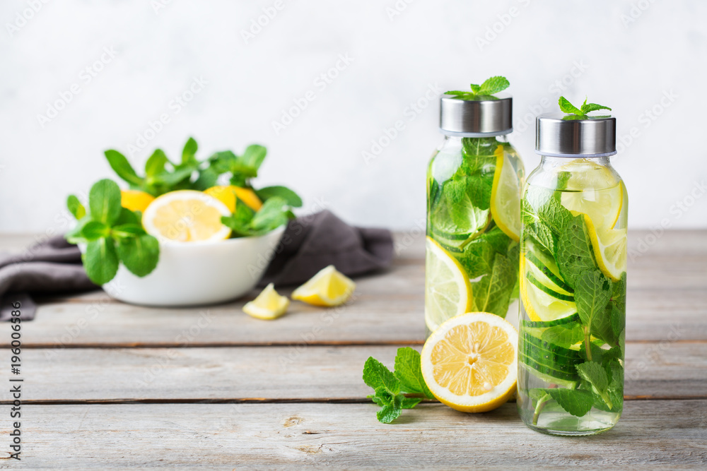 Fresh cool lemon cucumber mint infused water detox drink Fresh cool lemon cucumber mint infused water detox drink