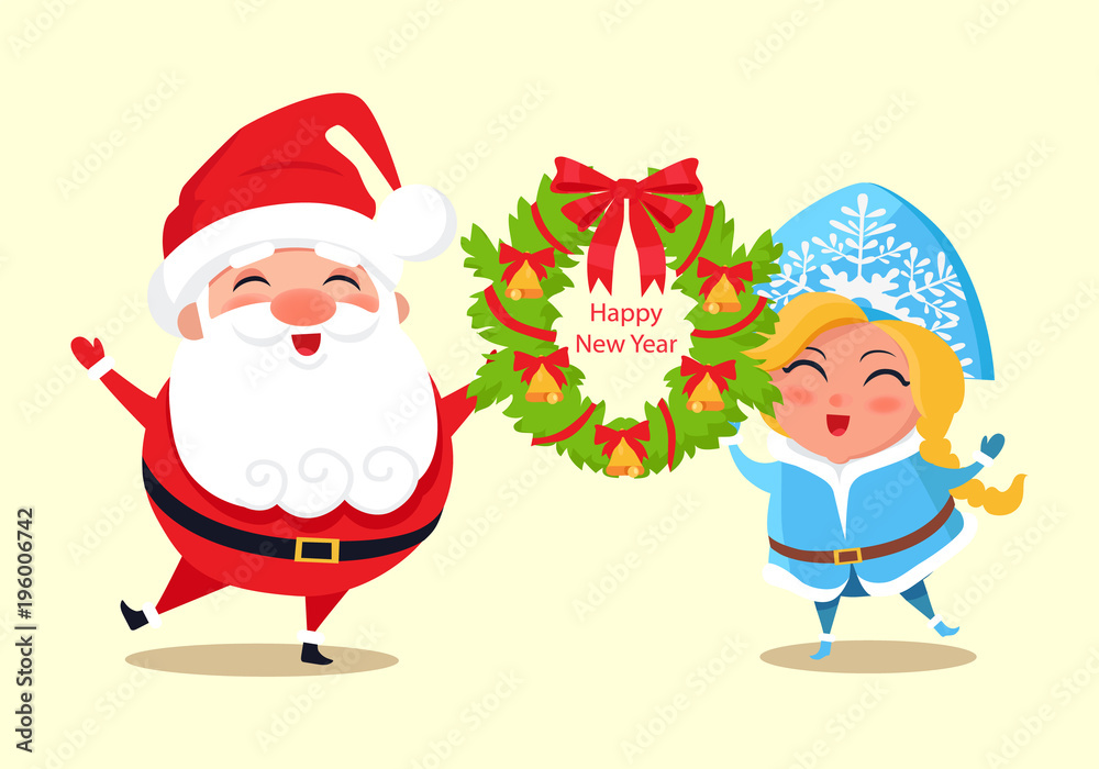 Happy New Year and Wreath Vector Illustration Happy New Year and Wreath Vector Illustration