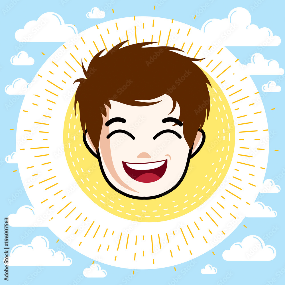 Boy face, human head. Vector character, happy red-haired teenager with stylish haircut. Boy face, human head. Vector character, happy red-haired teenager with stylish haircut.