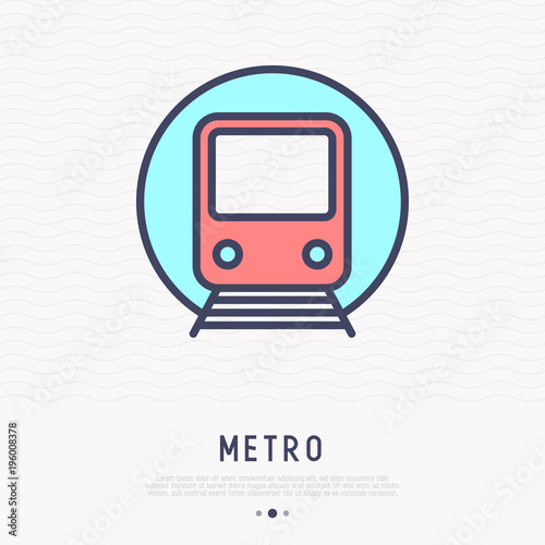 Metro thin line icon, front view. Modern vector illustration of public transport.