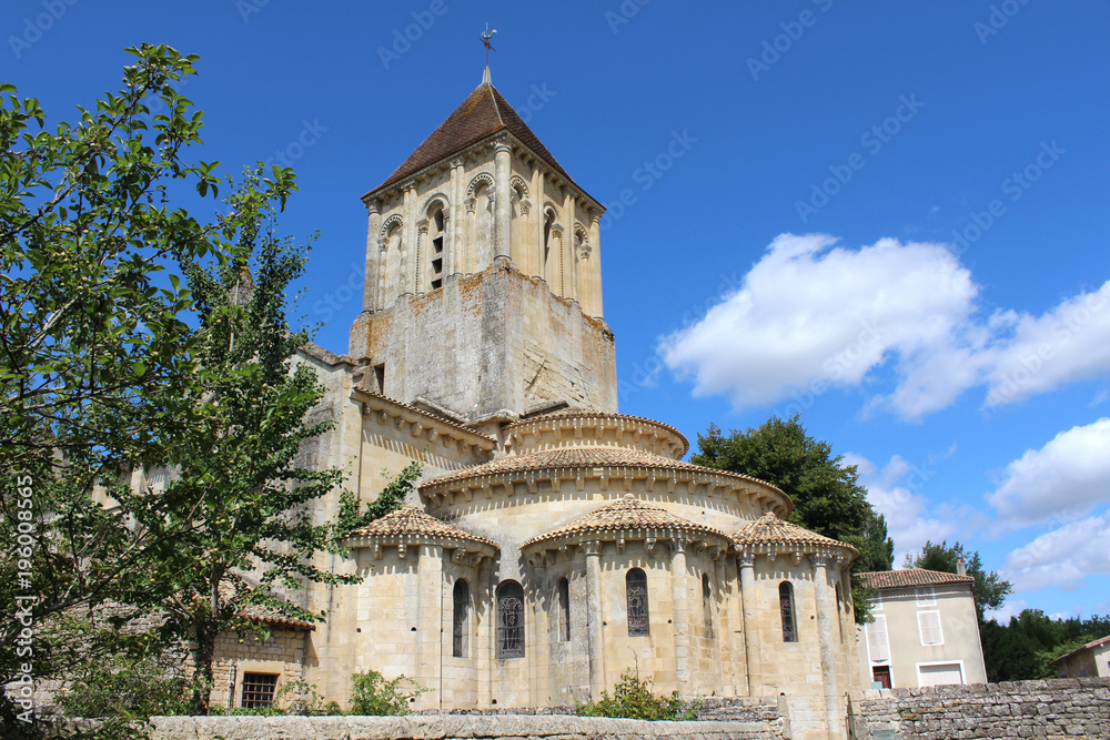The beautiful 12th century church of St Hilaire in Melle, France. Saint-Hilaire Church is also a UNESCO World Heritage Site since 1998, and a stage of the Santiago de Compostela Trail.