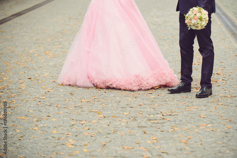 Obraz premium Walking Bride and Groom