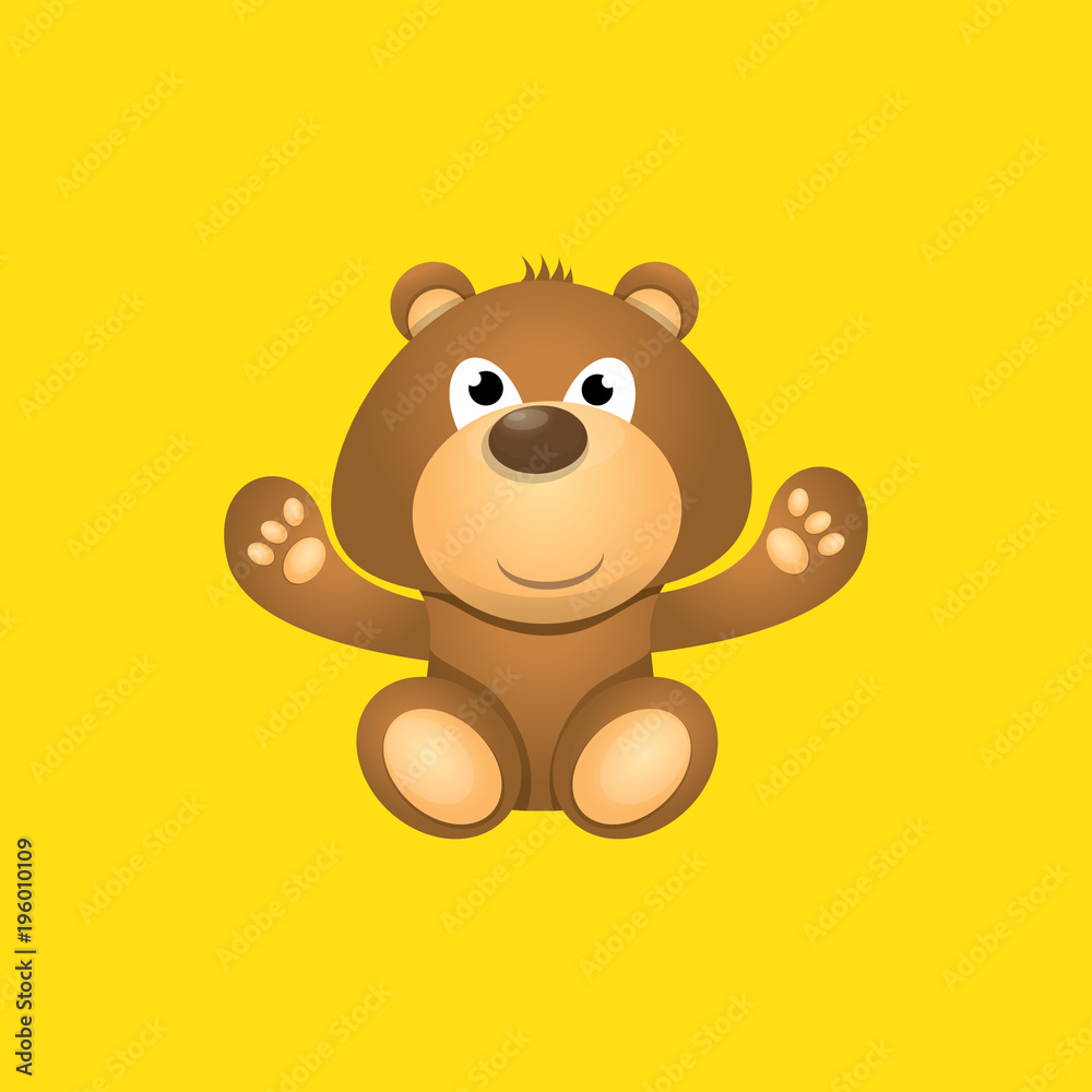 Fototapeta premium vector funny and ute Teddy bear cartoon character isolated on orange background . funny kids background or greeting card template with plush bear toy