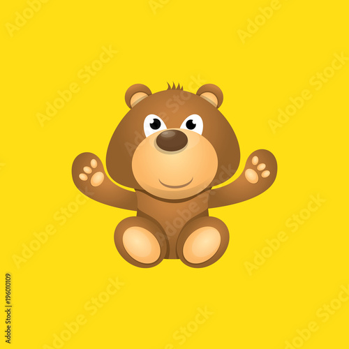 vector funny and ute Teddy bear cartoon character isolated on orange background . funny kids background or greeting card template with plush bear toy