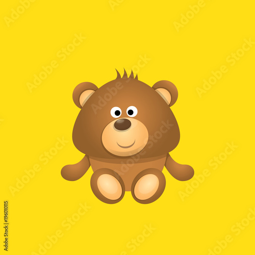 vector funny and ute Teddy bear cartoon character isolated on orange background . funny kids background or greeting card template with plush bear toy