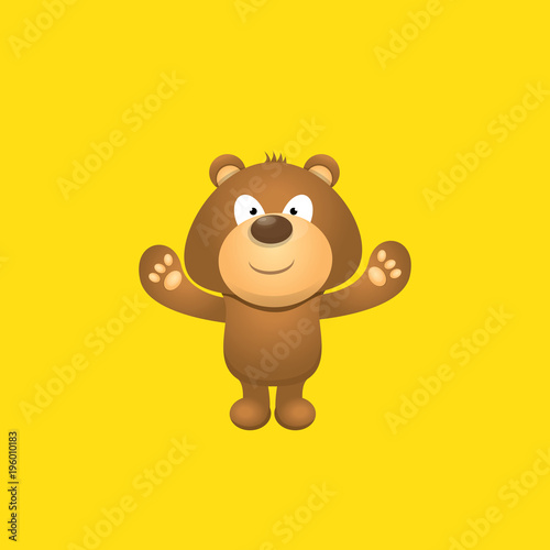 vector funny and ute Teddy bear cartoon character isolated on orange background . funny kids background or greeting card template with plush bear toy