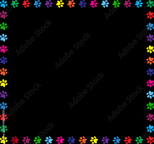 Multicolored square frame made of  animals paw prints