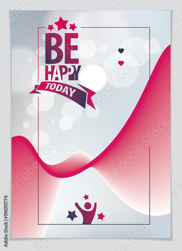 Birthday vector design for greeting card. Includes lettering composition and balloons combined with wavy fluid colorful shape abstract background. A4 format with CMYK colors acceptable for print.